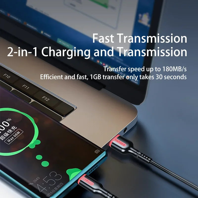 3 in 1 66W 6A Fast Charging USB Type C Cable Micro USB Cable for iPhone 14 Charging Cable for Samsung S24 Xiaomi Huawei USB Line