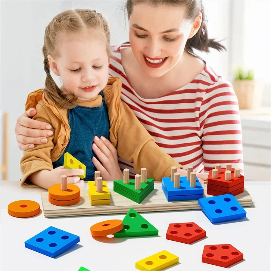 Montessori Wooden Sorting & Stacking Puzzle Toy for Toddlers Ages 3-6 - Fine Motor Preschool Learning