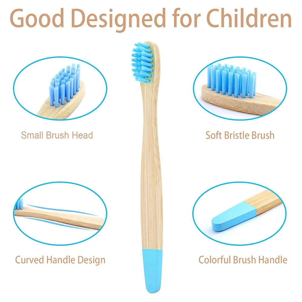Children's Bamboo Toothbrushes, 10Pcs Soft Bristles, Eco-Friendly Biodegradable Wooden Handle, Teeth Whitening Brush
