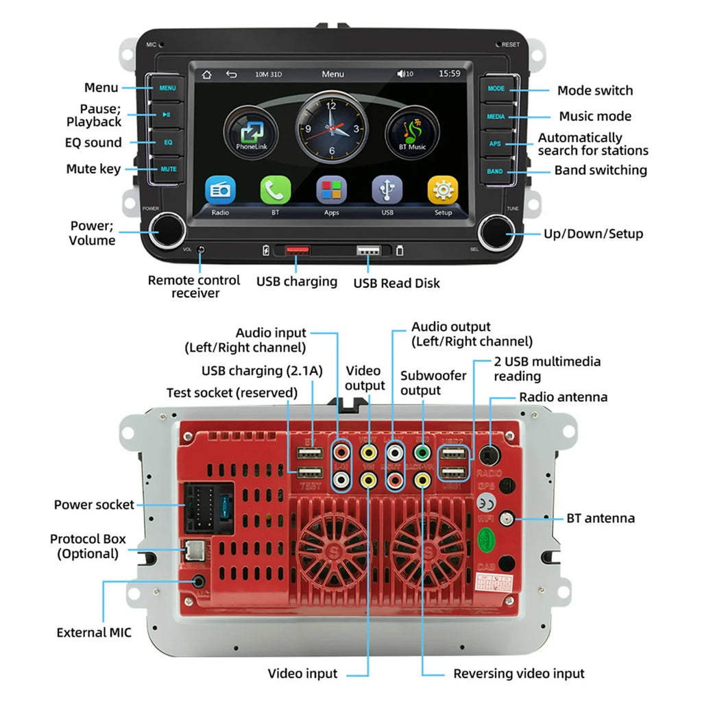 7" Car Stereo MP5 Player – Touch Screen with Android Auto & CarPlay