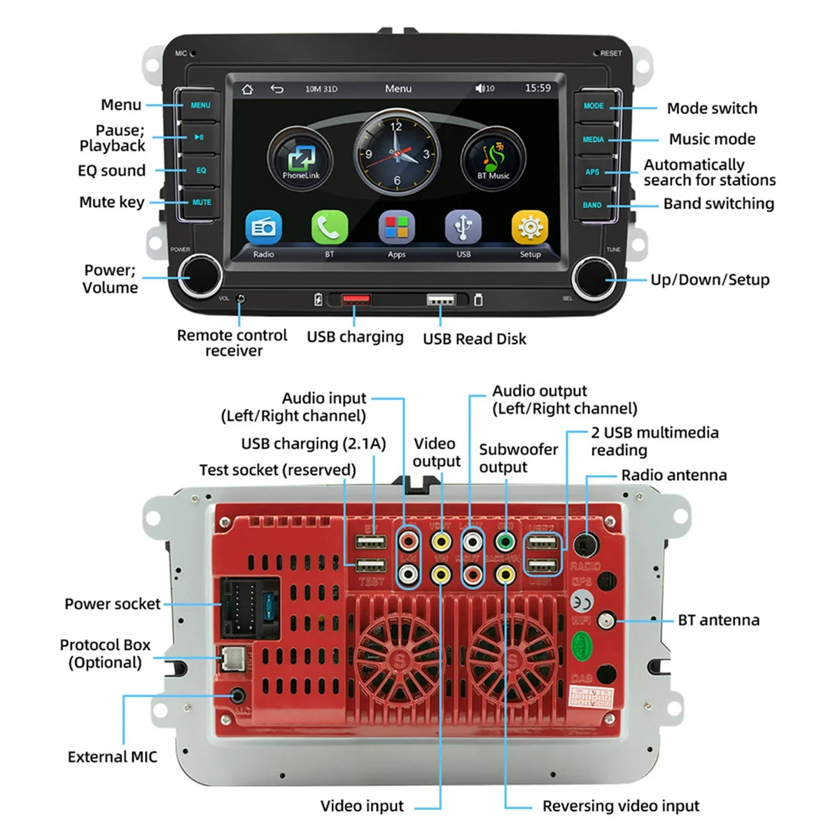 7" Car Stereo MP5 Player – Touch Screen with Android Auto & CarPlay
