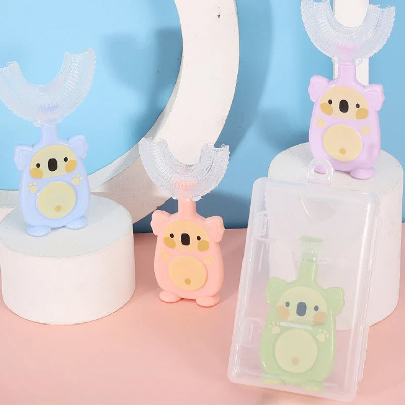 2-12 Years Baby 360 Degree U-shaped Oral Care Cleaning Silicone Soft Toothbrush, Cartoon Cute Children's Toothbrush