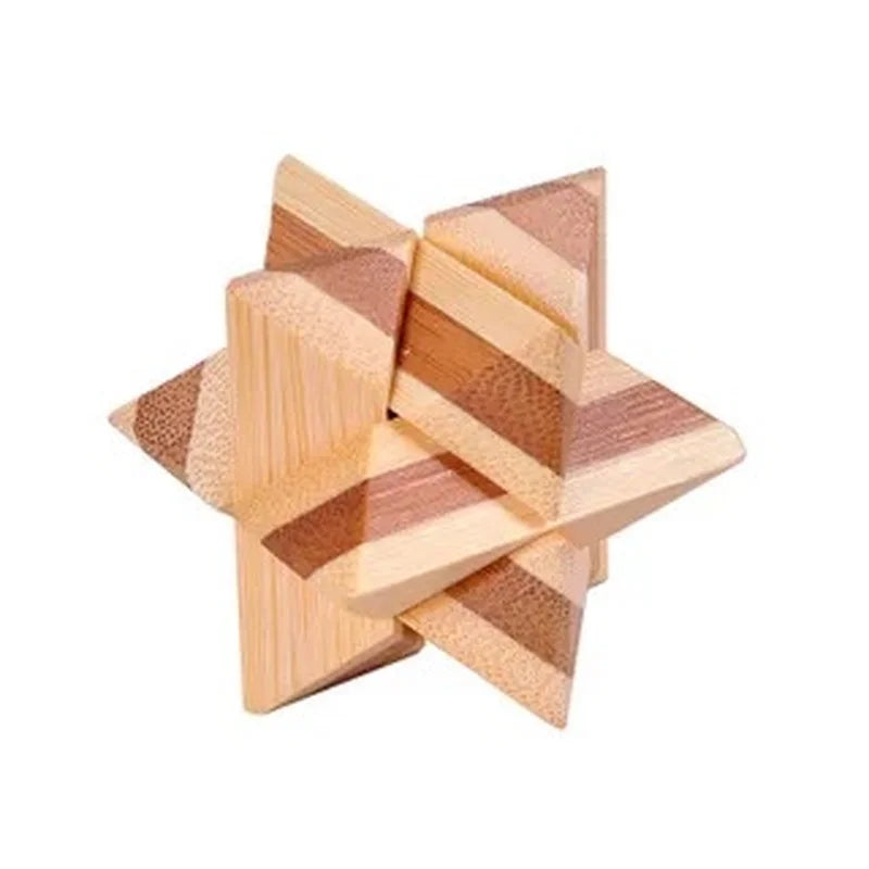 Kong Ming Lock 3D Wooden Brain Teaser Puzzle Interlocking Burr IQ Game for Adults & Kids