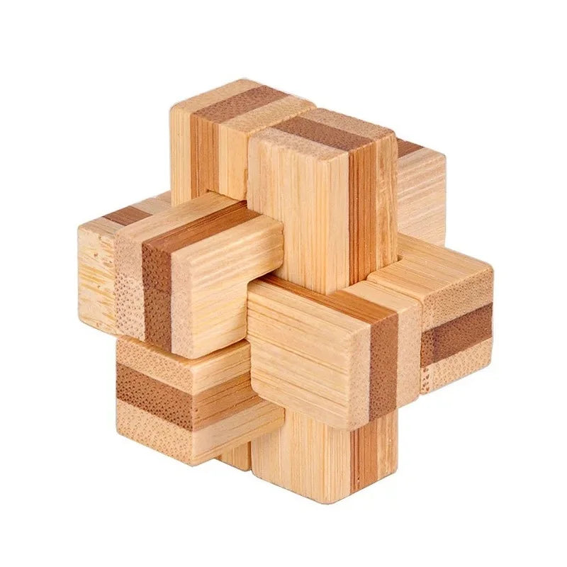 Kong Ming Lock 3D Wooden Brain Teaser Puzzle Interlocking Burr IQ Game for Adults & Kids