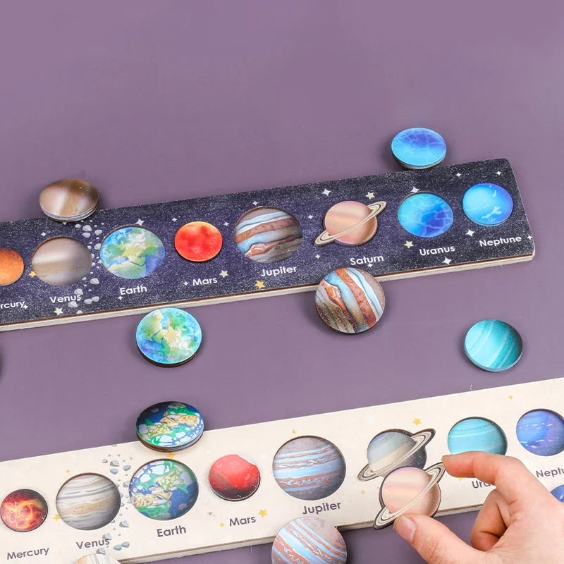 Montessori Wooden Solar System Puzzle 8 Planets Educational Toy for Kids Earth and Sun Learning Gift