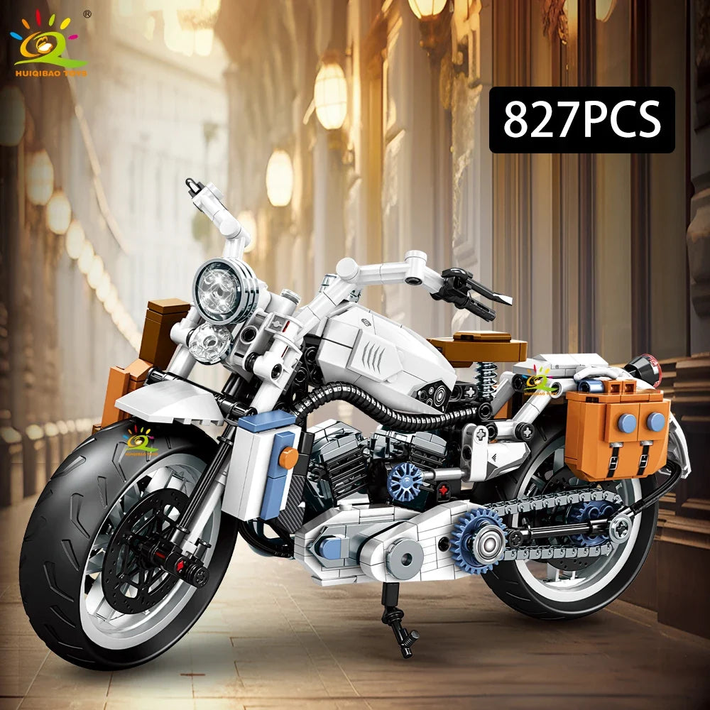 808-Piece MOC Motorbike Building Blocks Kit - Detailed Motorcycle Racer Model for Kids, Teens & Adults