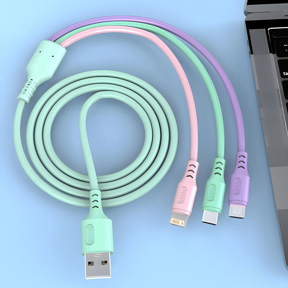 3 In 1 Fast Charging Cable For iPhone15 14 13 12 11 X Pro Max Micro USB Type-C Phone Charger USBC Data Cable