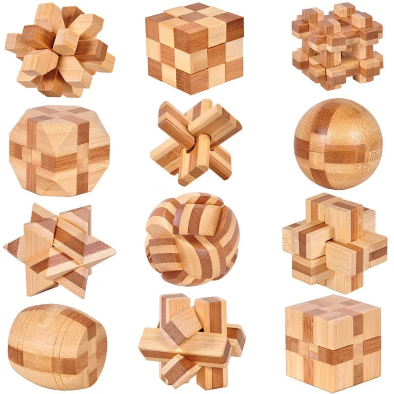 Kong Ming Lock 3D Wooden Brain Teaser Puzzle Interlocking Burr IQ Game for Adults & Kids