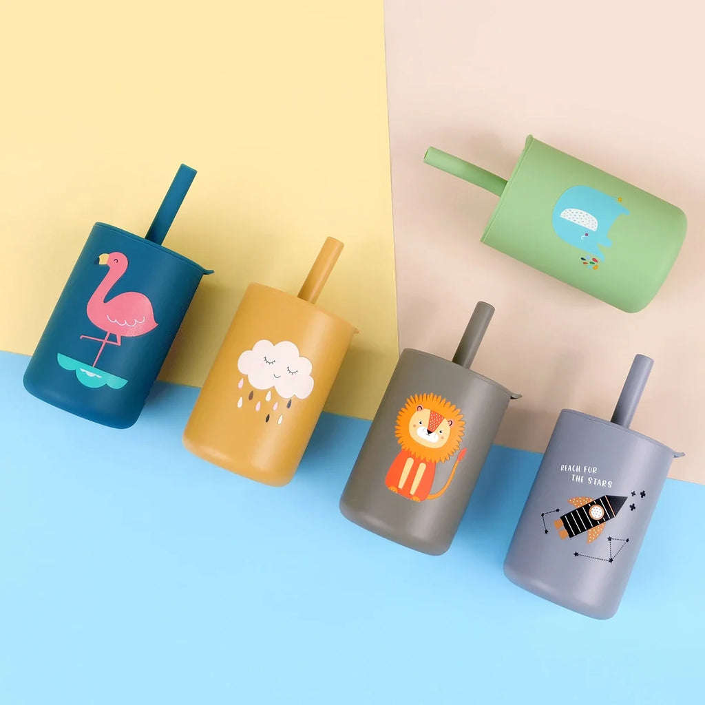 TYRY.HU 1Pc Baby Feeding Straw Cup, Cartoon Learning Feeding Cup, Food Grade Silicone Toddler Water Bottle, BPA Free Tableware