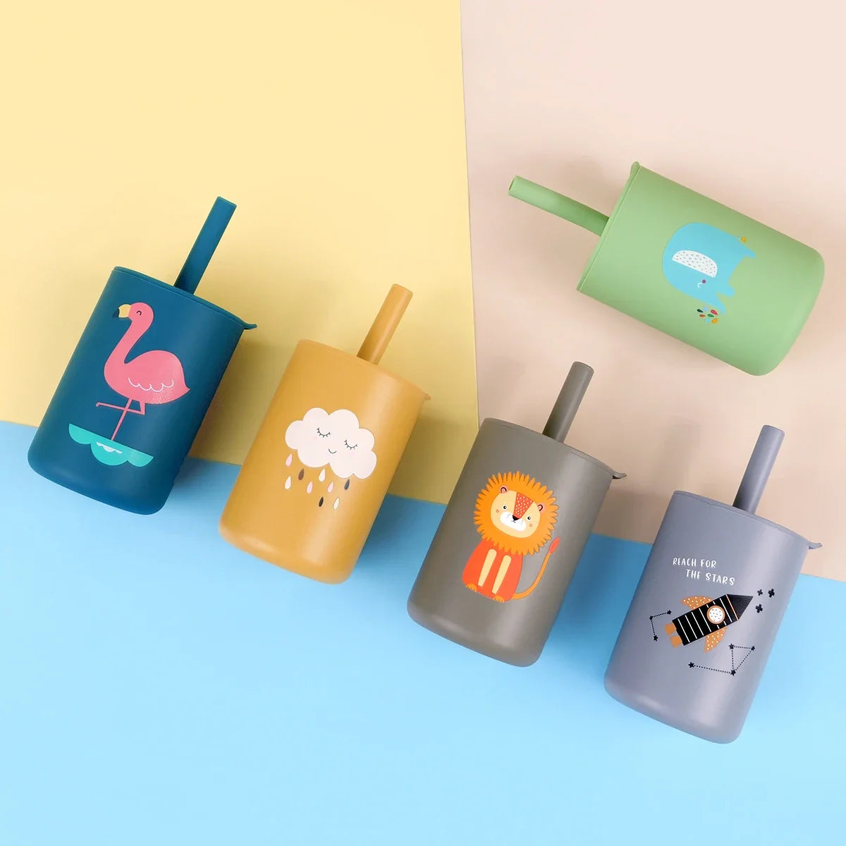 TYRY.HU 1Pc Baby Feeding Straw Cup, Cartoon Learning Feeding Cup, Food Grade Silicone Toddler Water Bottle, BPA Free Tableware