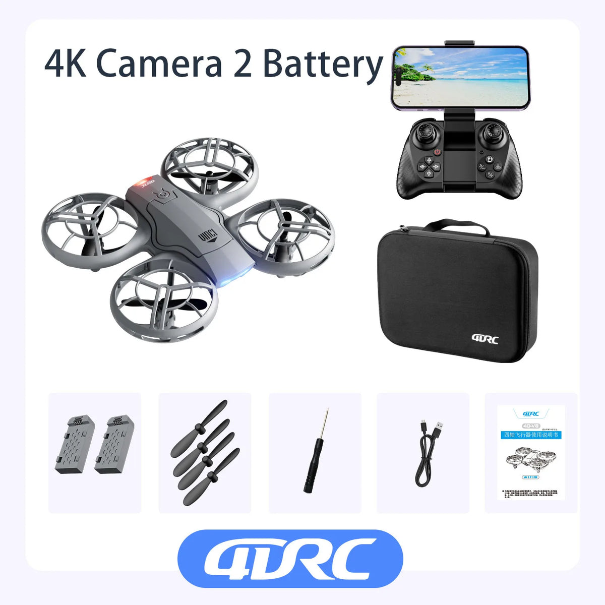 4DRC V8 Mini Drone – 4K HD Wide Angle Camera WiFi FPV RC Quadcopter Toy
