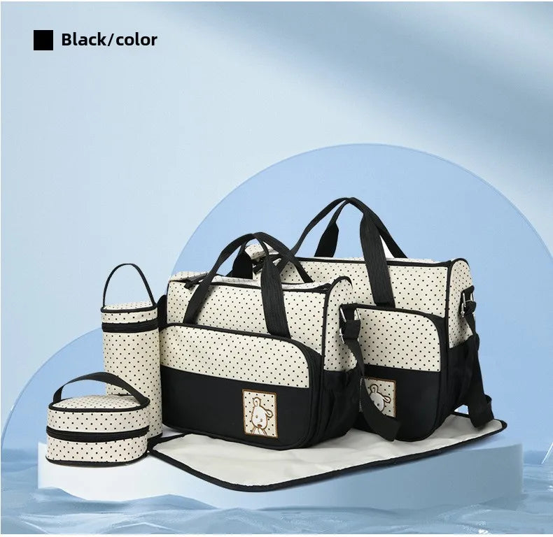 5-Piece Stylish Portable Mommy & Baby Bag – Large Capacity Diaper Bag with Built-in Changing Pad & Independent Bottle Compartment