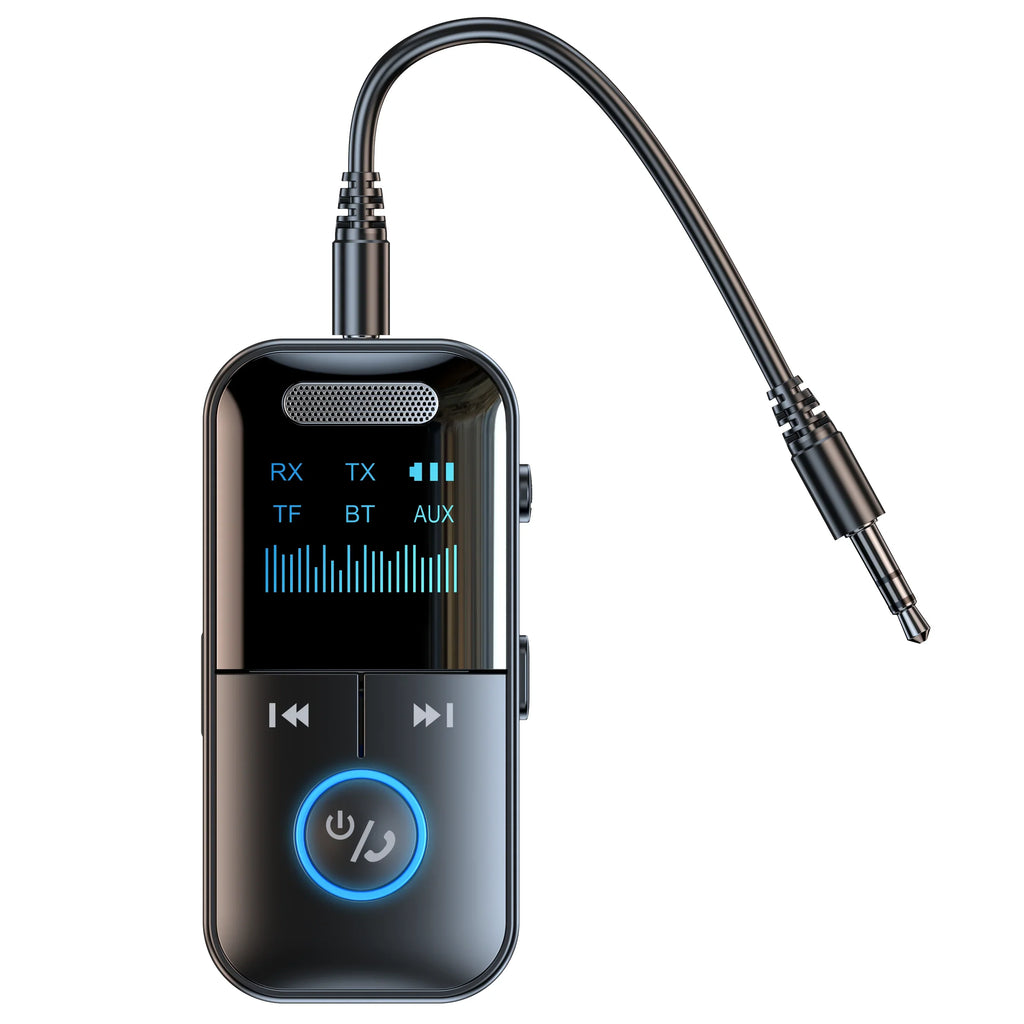 Bluetooth 5.4 Aux Adapter  Audio Receiver Transmitter 3.5mm Jack LED Display for Car/Home Stereo/Wired Headphones/Speaker/TV