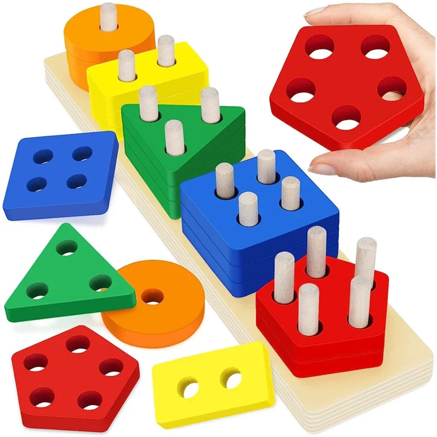 Montessori Wooden Sorting & Stacking Puzzle Toy for Toddlers Ages 3-6 - Fine Motor Preschool Learning