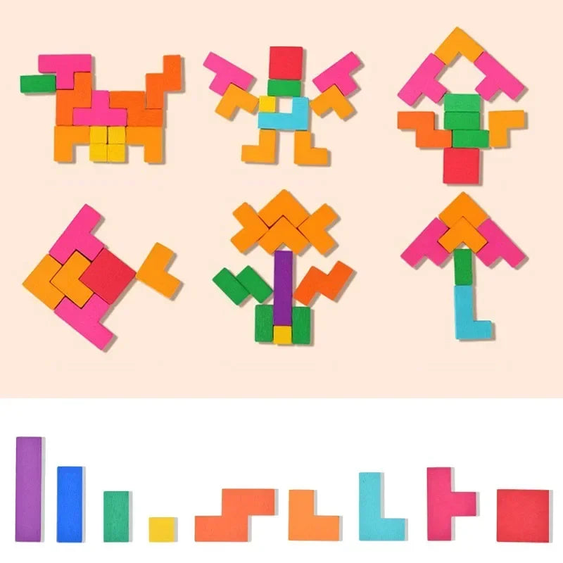 Montessori Tangram & Building Blocks 128-Piece Desktop Puzzle Battle Game for Kids – Color Shape Math Toy