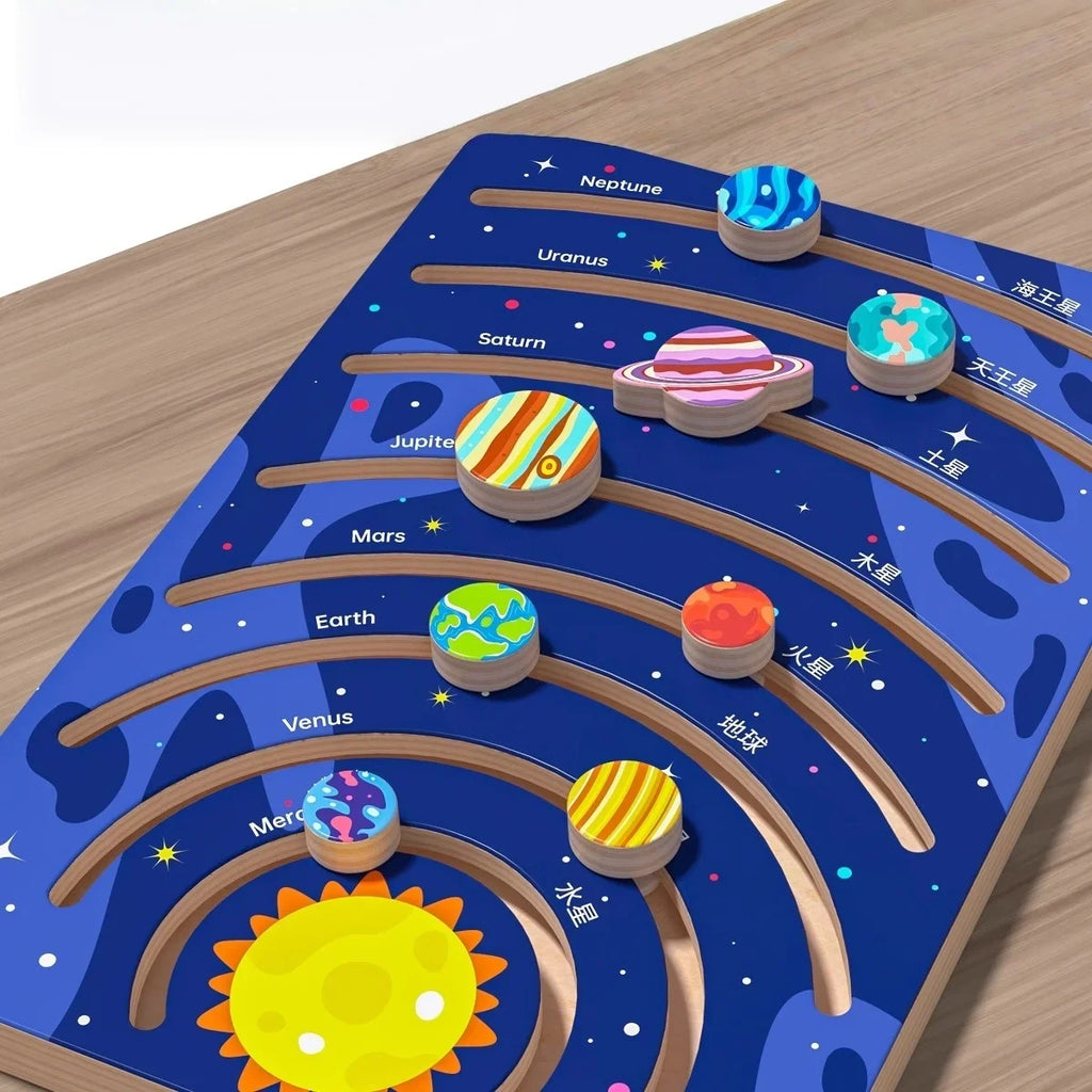 Montessori Wooden Solar System Puzzle 8 Planets Educational Toy for Kids Earth and Sun Learning Gift