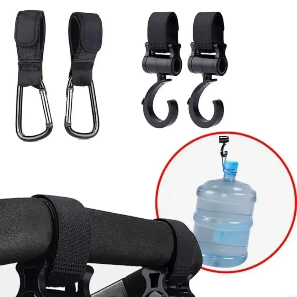2-Pack Universal Stroller Hooks - Heavy-Duty Pram & Diaper Bag Hangers, Carabiner Clips for Trolleys