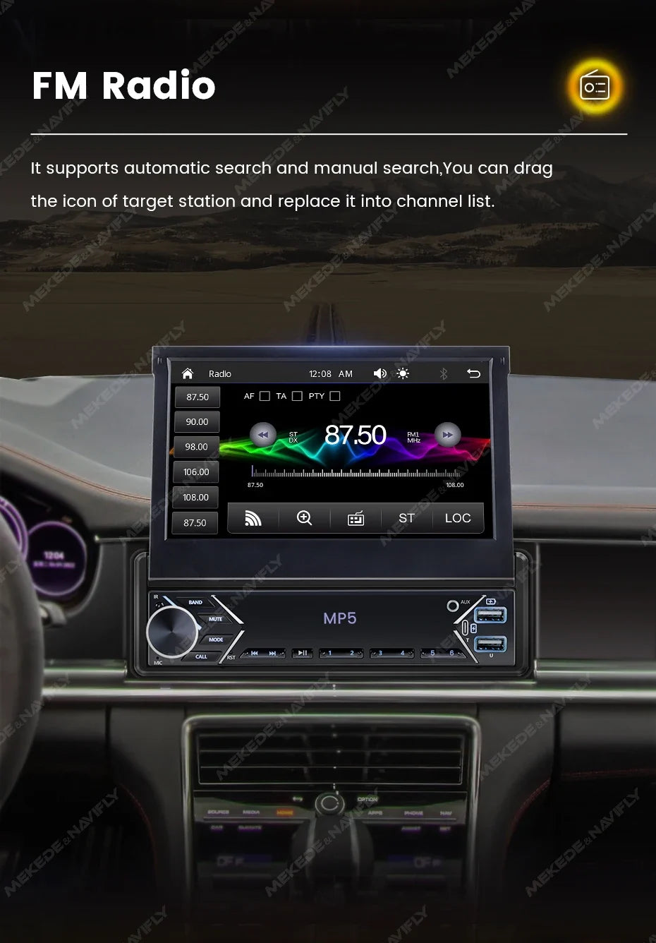 1-DIN 7" Retractable Car Stereo – Touch Screen MP5 Player with CarPlay