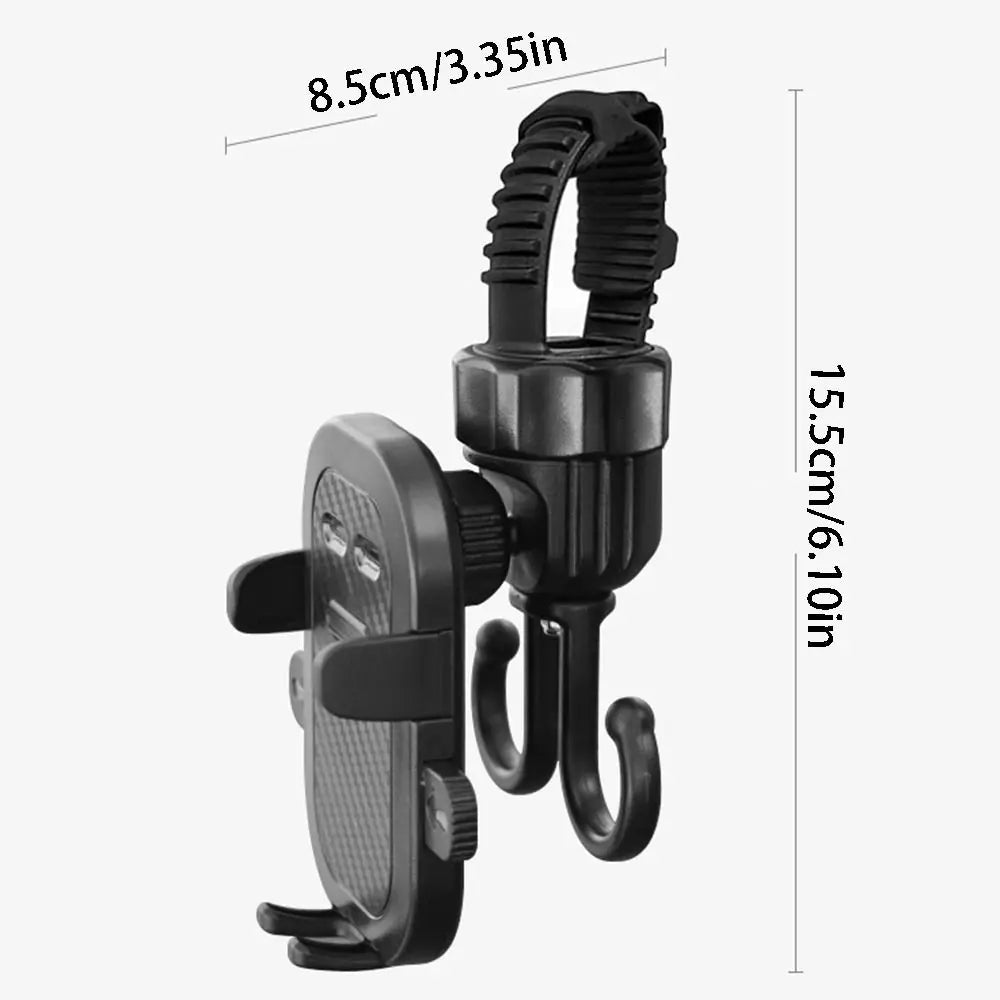 2-in-1 Baby Stroller Hooks Stable Creative Bicycle Hanging Double Rotatable Multifunctional Stroller Phone Holder