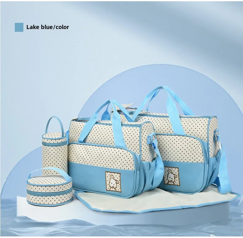 5-Piece Stylish Portable Mommy & Baby Bag – Large Capacity Diaper Bag with Built-in Changing Pad & Independent Bottle Compartment