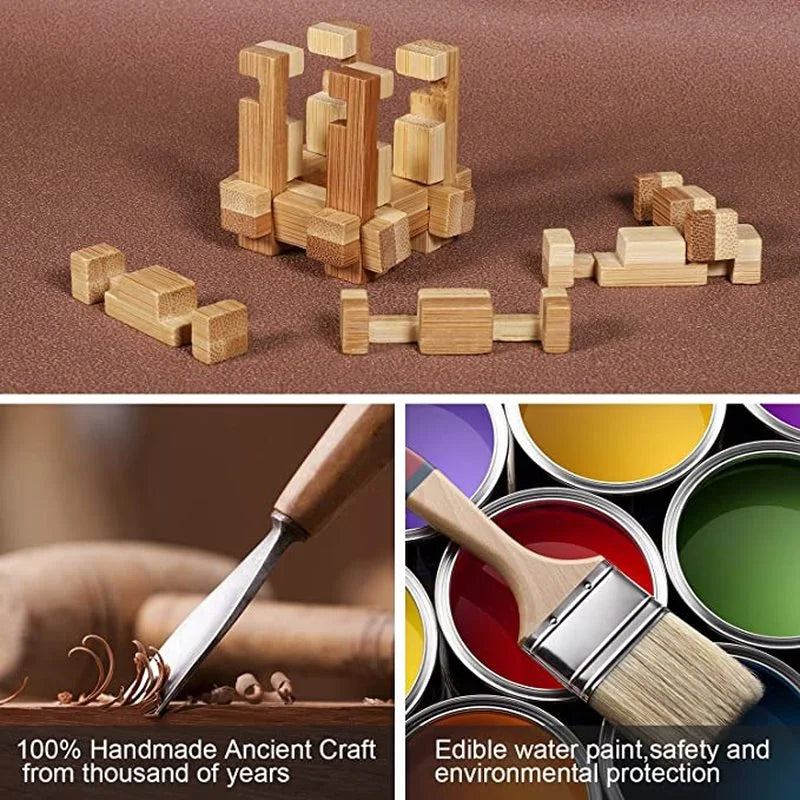 Kong Ming Lock 3D Wooden Brain Teaser Puzzle Interlocking Burr IQ Game for Adults & Kids