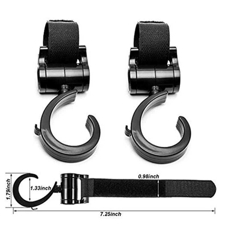 2-Pack Universal Stroller Hooks - Heavy-Duty Pram & Diaper Bag Hangers, Carabiner Clips for Trolleys