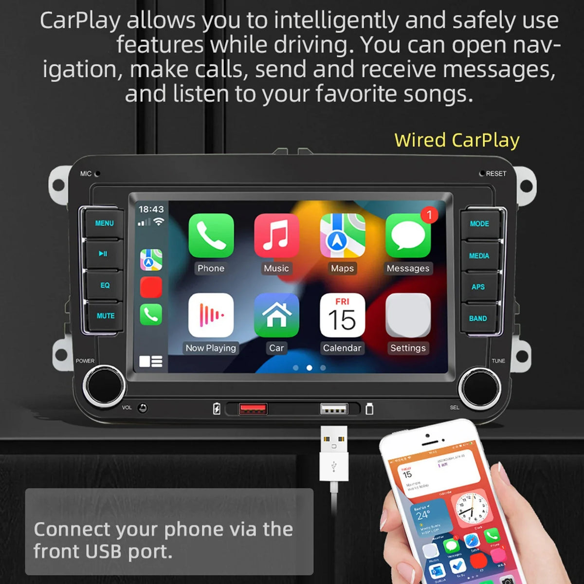 7" Car Stereo MP5 Player – Touch Screen with Android Auto & CarPlay