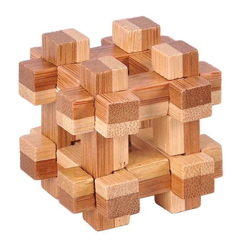 Kong Ming Lock 3D Wooden Brain Teaser Puzzle Interlocking Burr IQ Game for Adults & Kids