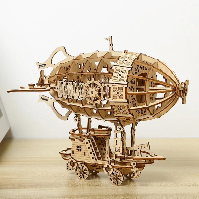 3D Wooden Airship Mechanical Model Kit - DIY Adult Puzzle, No-Glue Steampunk Home Decor & Gift