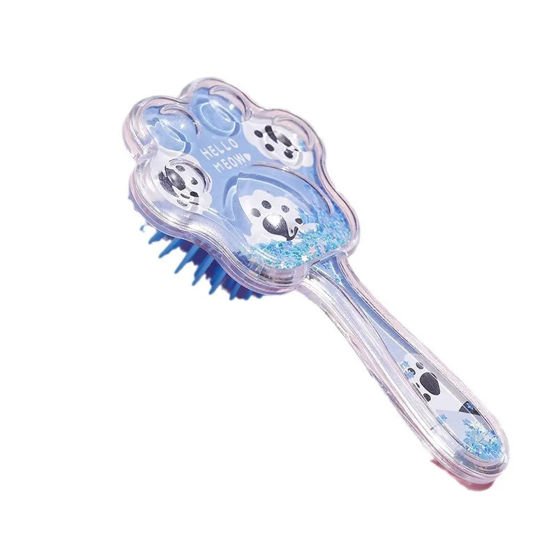 1 Piece Transparent Cartoon Kids Hair Brush – Glitter Cat Paw Massage Cushion Comb for Girls, Children's Hair Care Tool