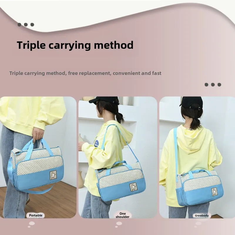 5-Piece Stylish Portable Mommy & Baby Bag – Large Capacity Diaper Bag with Built-in Changing Pad & Independent Bottle Compartment