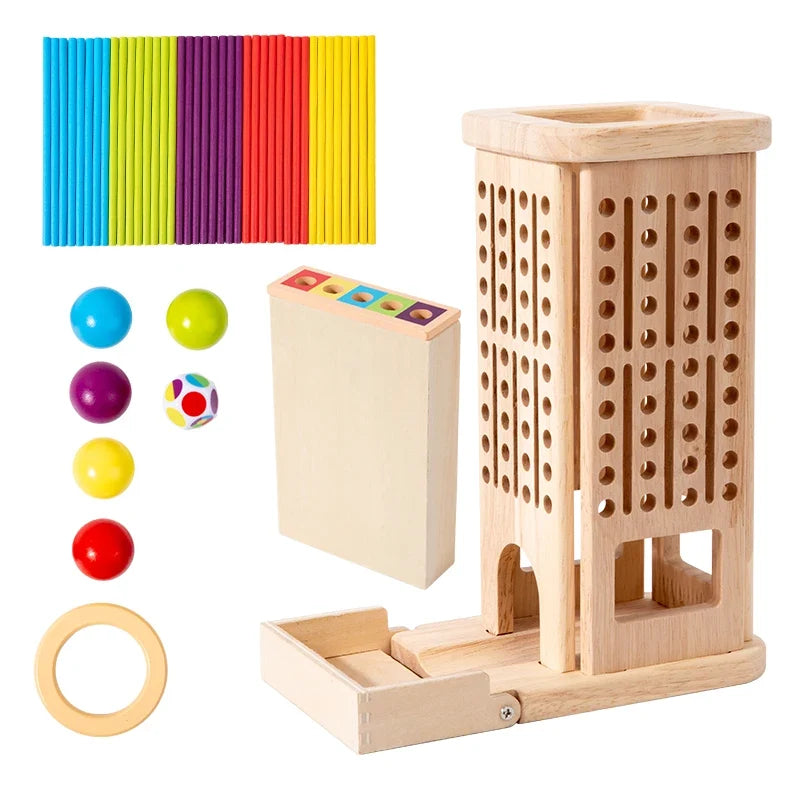 3-in-1 Wooden Stick and Tower Montessori Math Game for Early Learning, Parent-Child Thinking Toy