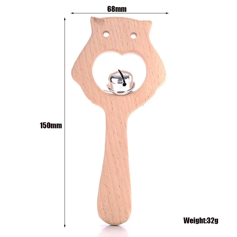 1-Pack Beech Wood Baby Teether - Wooden Animal Ring Nursing Pendant Rattle Chew Toy Rabbit Owl