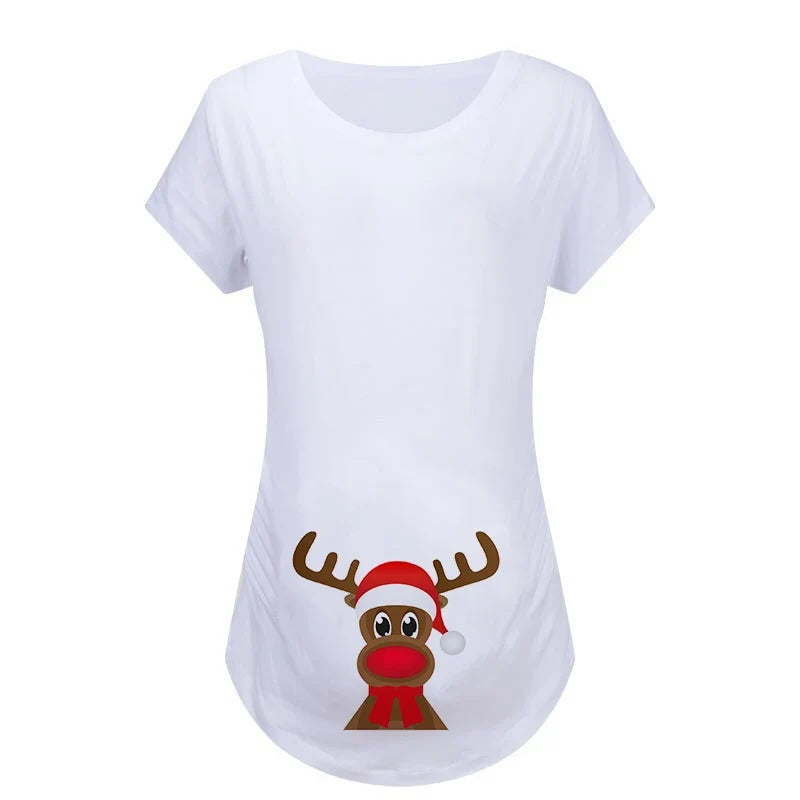 Christmas Women's Maternity T-shirt Santa Baby Printed Pregnant Women T-shirt Pregnancy Casual Short Sleeve White Clothes
