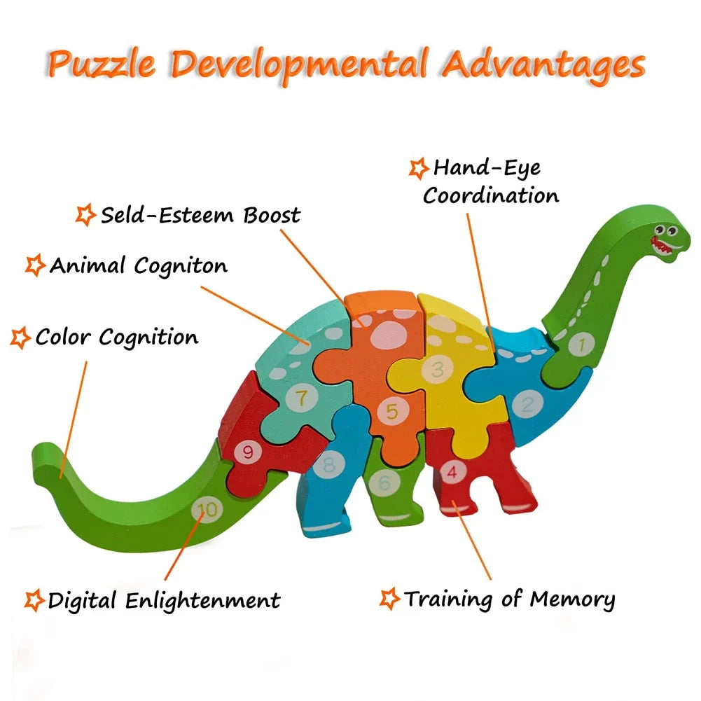 3D Wooden Animal Puzzles for Toddlers Ages 2-6 - Educational Montessori Fine Motor Toy