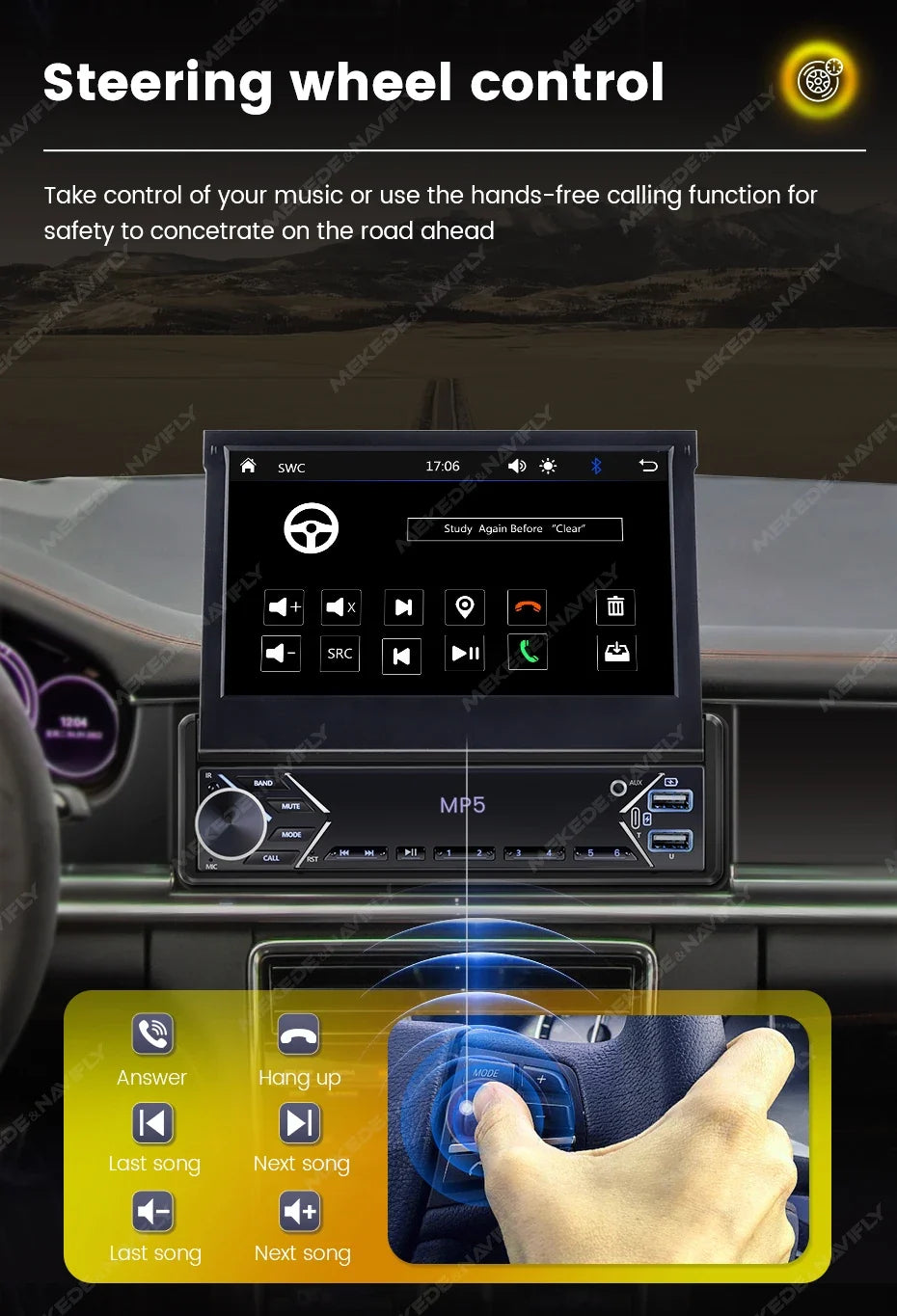 1-DIN 7" Retractable Car Stereo – Touch Screen MP5 Player with CarPlay