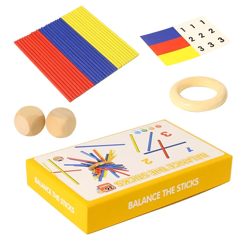 3-in-1 Wooden Stick and Tower Montessori Math Game for Early Learning, Parent-Child Thinking Toy