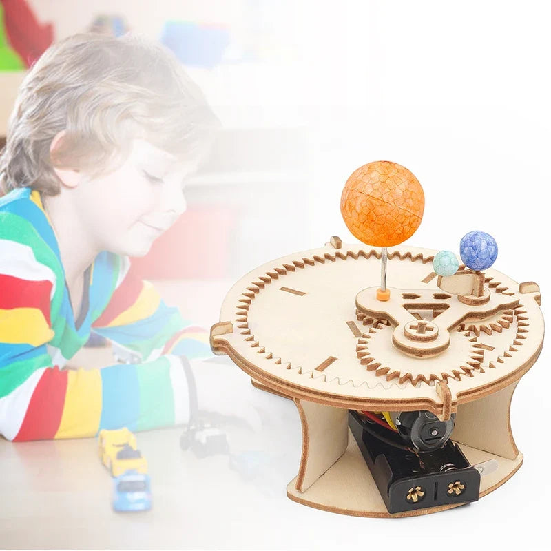 DIY Solar System Wooden Puzzle Kit – Sun Earth Moon Mechanical Planet Model STEM Science Toy for Kids