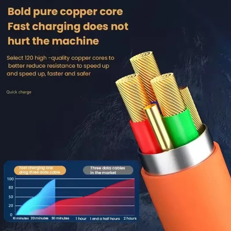 6A 120W 3in1 2in1 USB Fast Charger Cable For iPhone 14 Micro USB Type-C 8-Pin Charging Cable For Huawei Samsung Xiaomi Wire Cord
