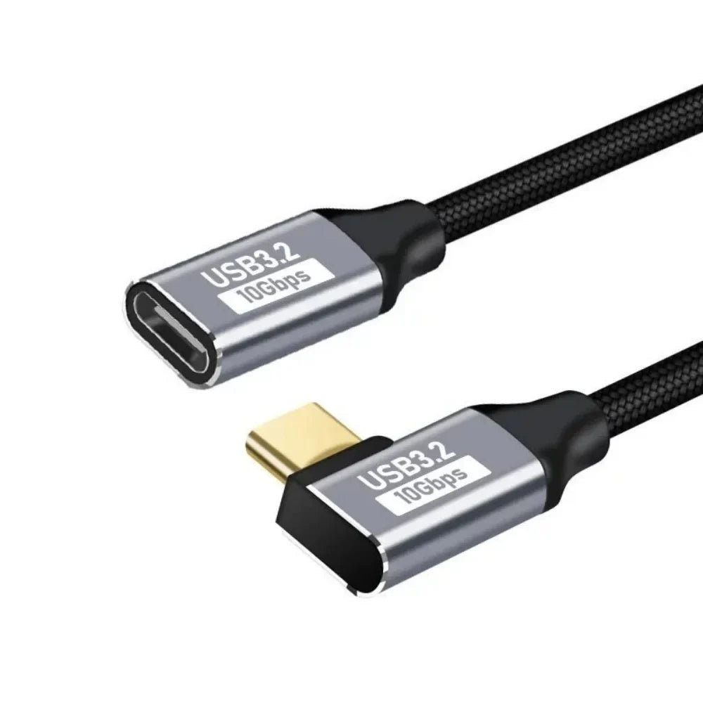 100W PD Fast Charging Cable 5A Type USB C 3.1 Gen 2 Male to Female Extension Cord 90 Angle 10Gbps USB C Extender Data Cables