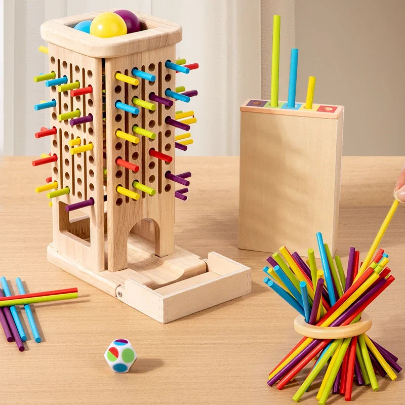 3-in-1 Wooden Stick and Tower Montessori Math Game for Early Learning, Parent-Child Thinking Toy