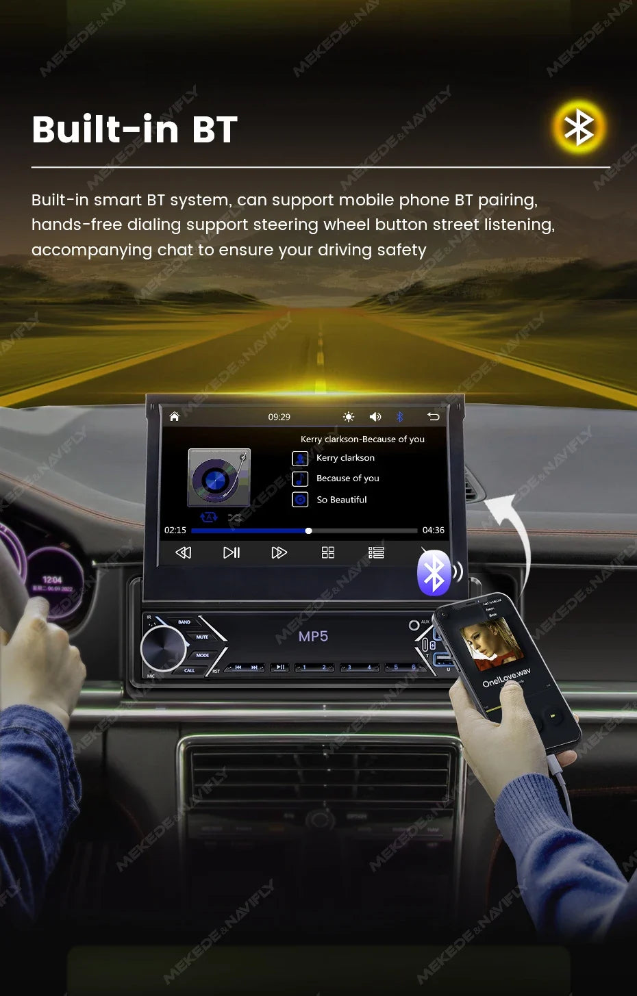 1-DIN 7" Retractable Car Stereo – Touch Screen MP5 Player with CarPlay