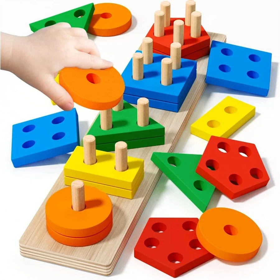 Montessori Wooden Sorting & Stacking Puzzle Toy for Toddlers Ages 3-6 - Fine Motor Preschool Learning