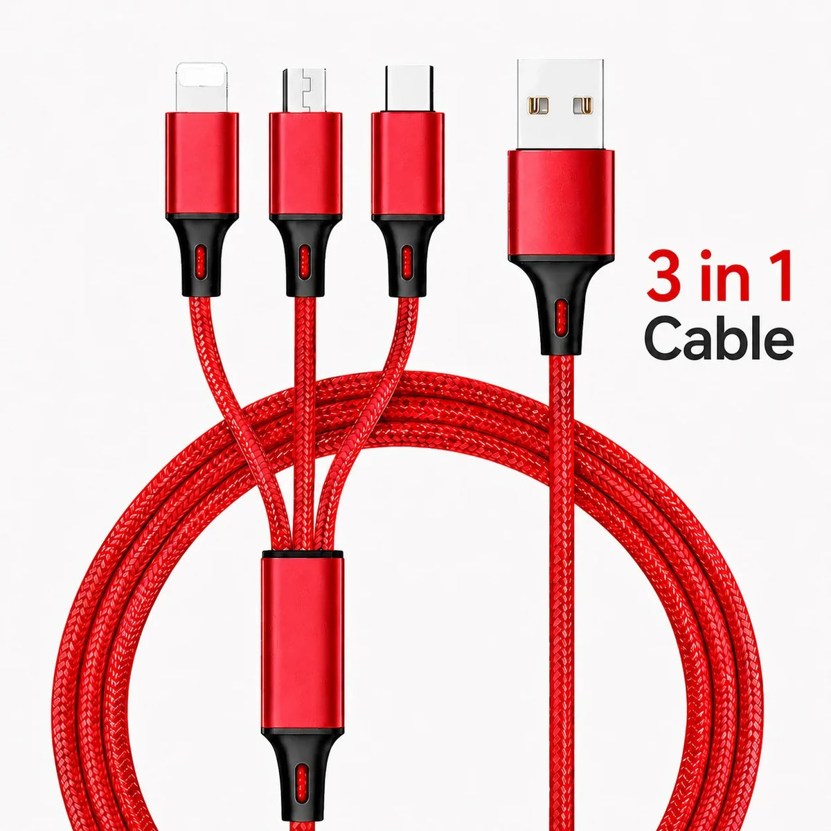 3 in 1 Multi Charging Cable 2.4A Type C Lightning Micro USB Charger Cord 1.2m for iPhone Samsung Xiaomi Android Phone Tablet