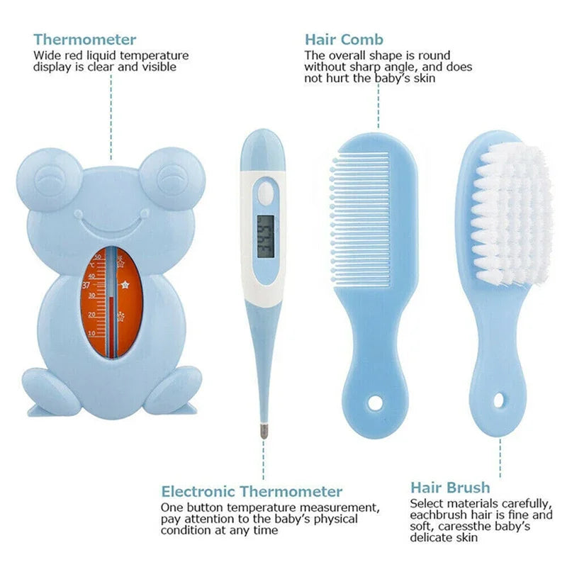 13Pcs Newborn Baby Care Kit - Nail Clippers, Hair Grooming Brush, Thermometer, Scissors, Nursing Tools - Baby Essentials