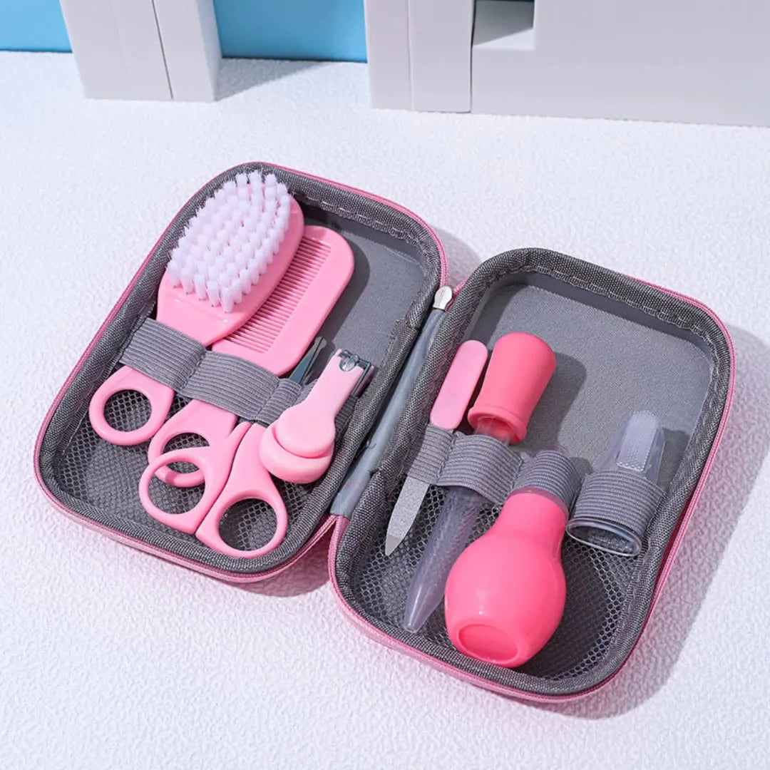 8/13Pcs Baby Care Set - EVA Bag with Nasal Aspirator, Nail Scissors, Cartoon Daily Cleaning & Care Supplies