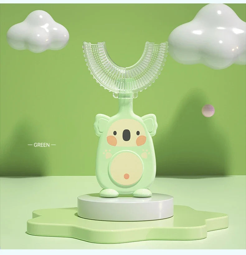 2-12 Years Baby 360 Degree U-shaped Oral Care Cleaning Silicone Soft Toothbrush, Cartoon Cute Children's Toothbrush