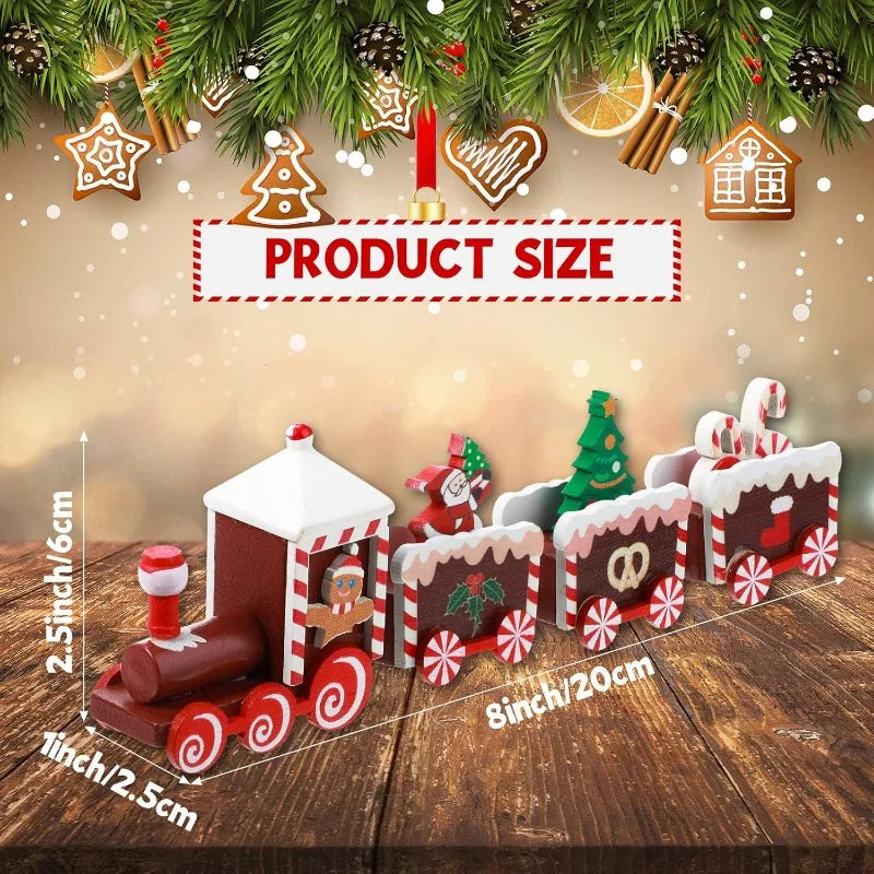 Hand-Painted Wooden Christmas Train Set Mini Tabletop Holiday Decorations