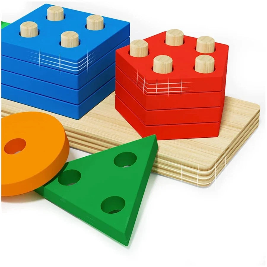 Montessori Wooden Sorting & Stacking Puzzle Toy for Toddlers Ages 3-6 - Fine Motor Preschool Learning