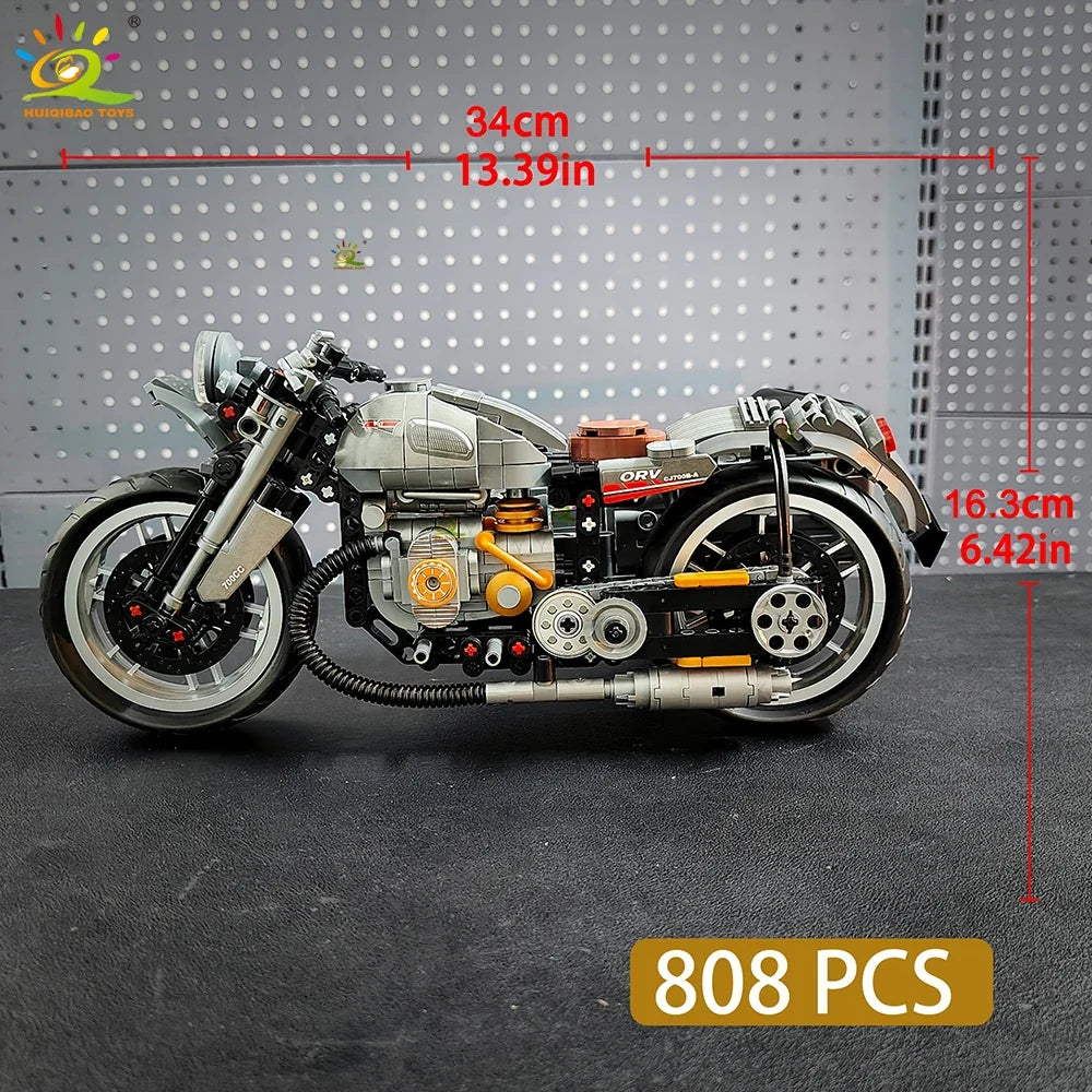 808-Piece MOC Motorbike Building Blocks Kit - Detailed Motorcycle Racer Model for Kids, Teens & Adults
